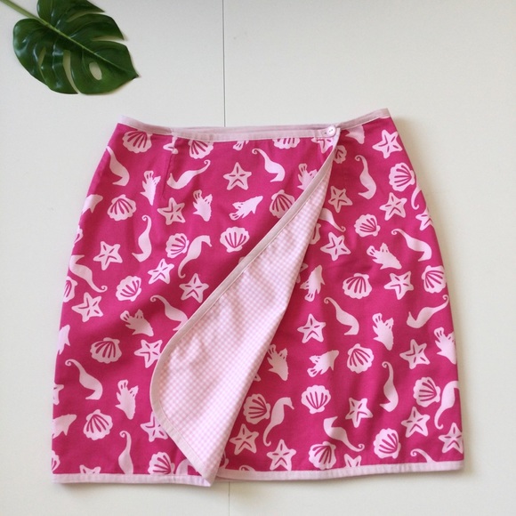 Bamboo Traders Dresses & Skirts - Reversible Wrap Skirt Pink Beach Shell & Gingham